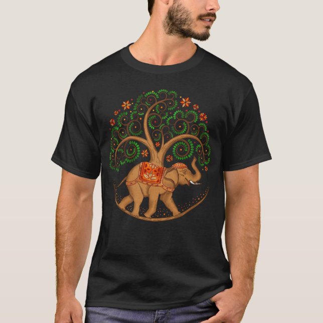 Elefantenbaum in Mandala T-Shirt (Vorderseite)