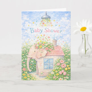 Elefantencottage zur Babyparty Karte