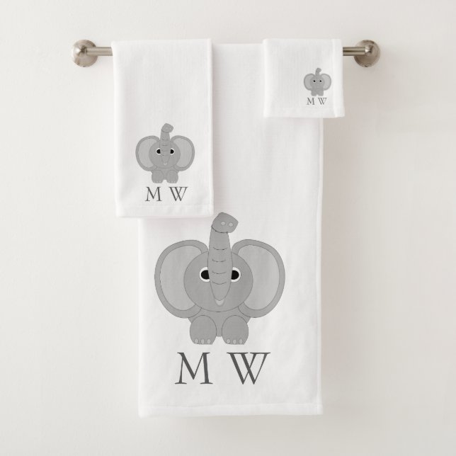 Elefantendesign Monogramm Badhandtuch Set (Insitu)