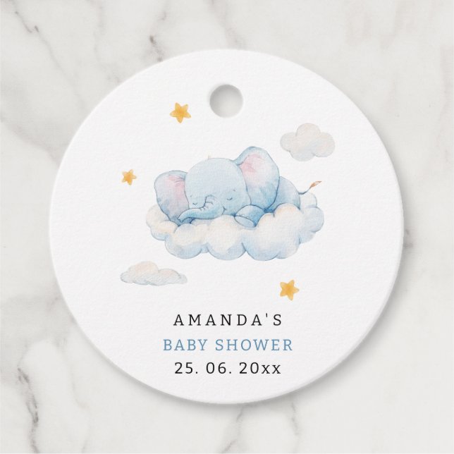Elefantendusche, Babydusche Geschenkanhänger (Vorderseite)
