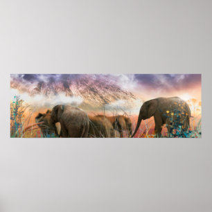 Elefantenfamilie des Kilimanjaro Poster