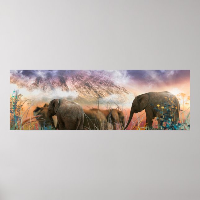 Elefantenfamilie des Kilimanjaro Poster (Vorne)