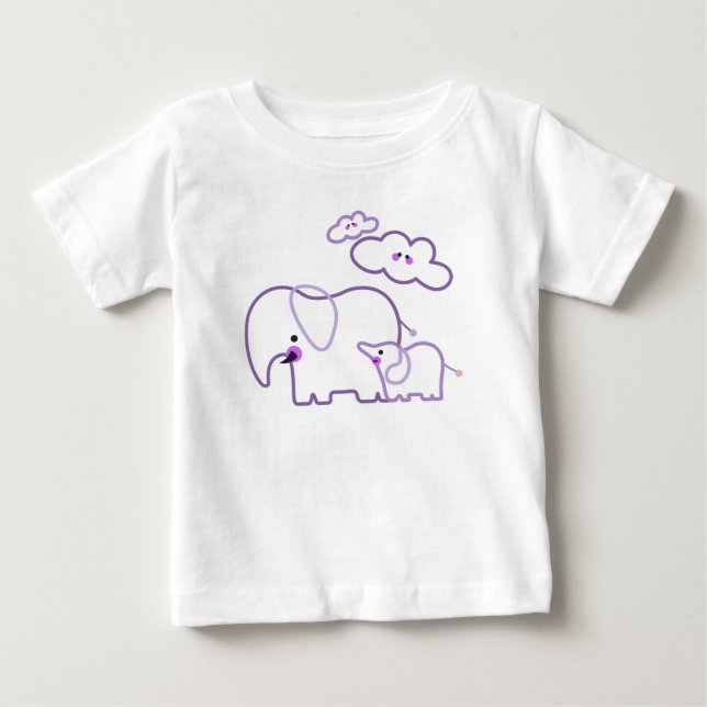Elefantenfamilie mit Wolken Lila Baby T-shirt (Vorderseite)
