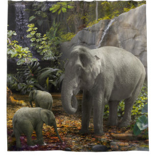 Elefantenfamilie RAIN FOREST PARTY Duschvorhang