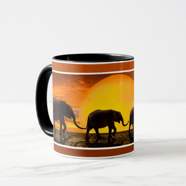 Elefantenfamilien-Holding-Schwanz Niedlich Tasse (Vorderseite Links)