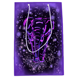 Elefantengeschenktasche in lila rosa Sternennacht Mittlere Geschenktüte