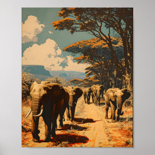 Elefantenherde Vintage Poster