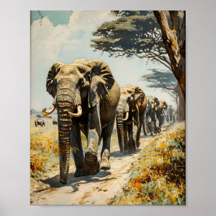 Elefantenherde Vintage Poster