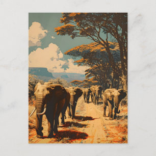 Elefantenherde Vintage Postkarte