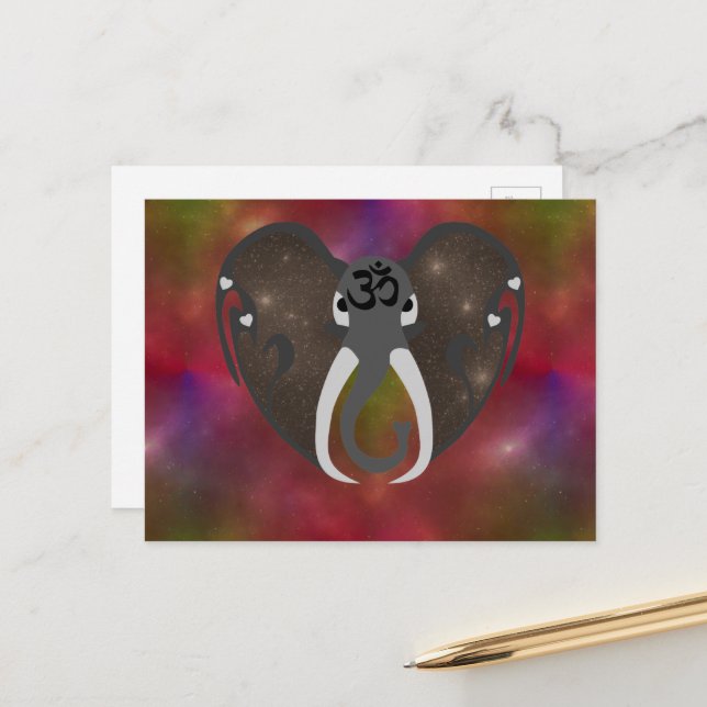 Elefantenhören auf den Kosmos Postkarte (Vorderseite/Rückseite Beispiel)