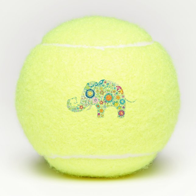 Elefantenillustrierung in farbigen Blume Tennisbälle (Vorderseite)
