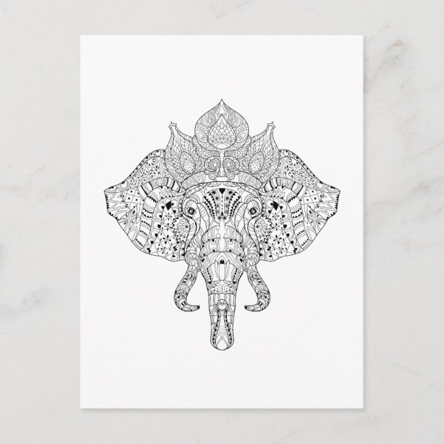 Elefantenkopf Inspiriert Doodle Postkarte (Vorderseite)