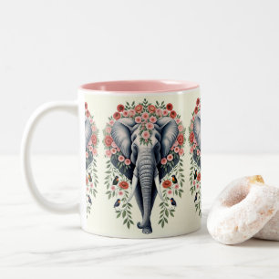 Elefantenkopf und Blume Zweifarbige Tasse