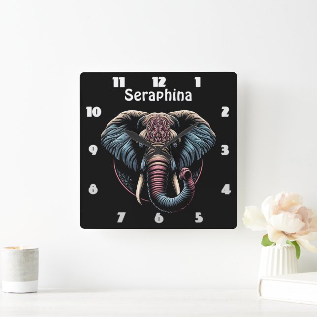 Elefantenkunst Quadratische Wanduhr (Zuhause)