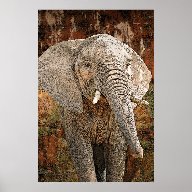 Elefantenmalerei afrikanischer Kunst von enormer G Poster (Vorne)
