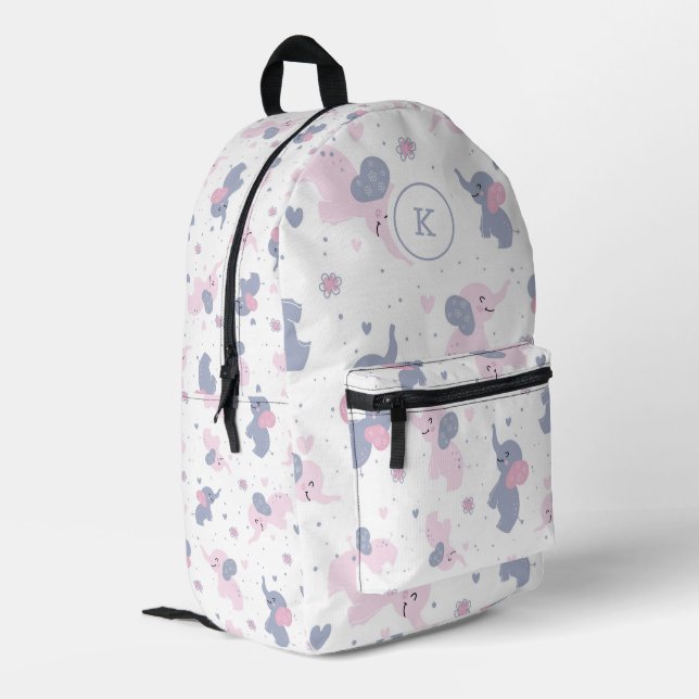 Elefantenmuster aus niedlichem Cartoon Bedruckter Rucksack (Rückseitige Ecke links)