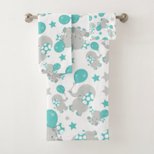Elefantenmuster, Niedliche Elefanten - Blau grau Badhandtuch Set