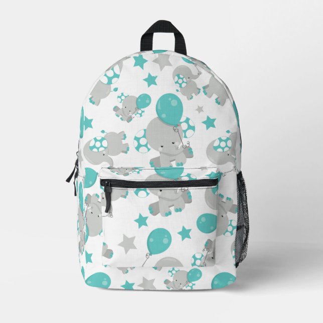 Elefantenmuster, Niedliche Elefanten - Blau grau Bedruckter Rucksack (Vorderseite)