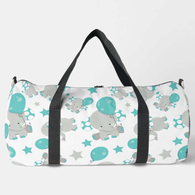 Elefantenmuster, Niedliche Elefanten - Blau grau Duffle Bag (Vorderseite)