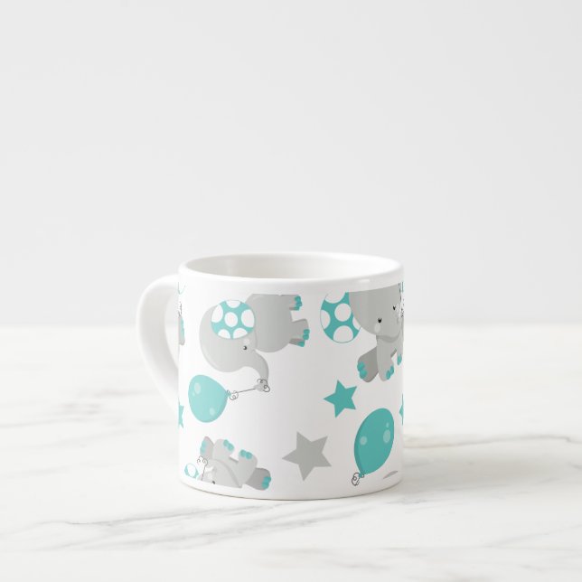 Elefantenmuster, Niedliche Elefanten - Blau grau Espressotasse (Vorderseite Links)