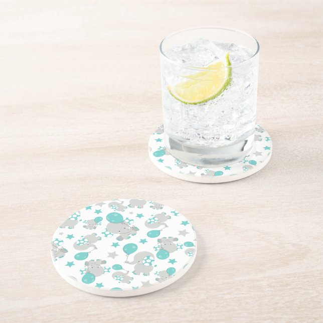 Elefantenmuster, Niedliche Elefanten - Blau grau Getränkeuntersetzer (Seite)