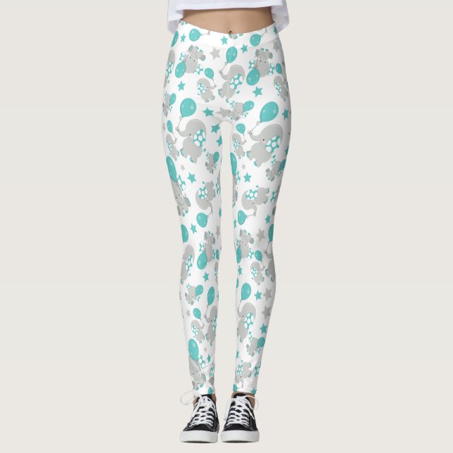 Elefantenmuster, Niedliche Elefanten - Blau grau Leggings (Vorderseite)