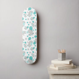Elefantenmuster, Niedliche Elefanten - Blau grau Skateboard