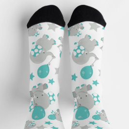 Elefantenmuster, Niedliche Elefanten - Blau grau Socken
