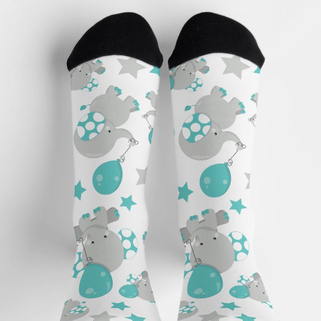 Elefantenmuster, Niedliche Elefanten - Blau grau Socken (Oben)