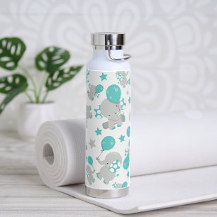 Elefantenmuster, Niedliche Elefanten - Blau grau Trinkflasche