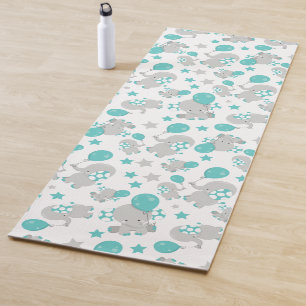 Elefantenmuster, Niedliche Elefanten - Blau grau Yogamatte