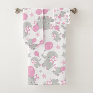 Elefantenmuster, Niedliche Elefanten - rosa grau Badhandtuch Set