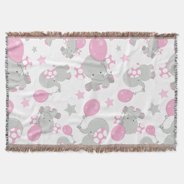 Elefantenmuster, Niedliche Elefanten - rosa grau Decke (Vorderseite)