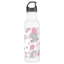 Elefantenmuster, Niedliche Elefanten - rosa grau Edelstahlflasche
