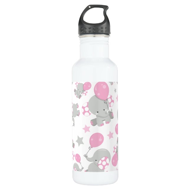 Elefantenmuster, Niedliche Elefanten - rosa grau Edelstahlflasche (Vorderseite)