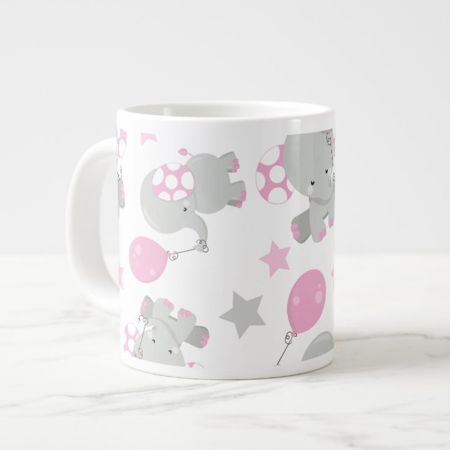 Elefantenmuster, Niedliche Elefanten - rosa grau Jumbo-Tasse (Vorderseite Links)