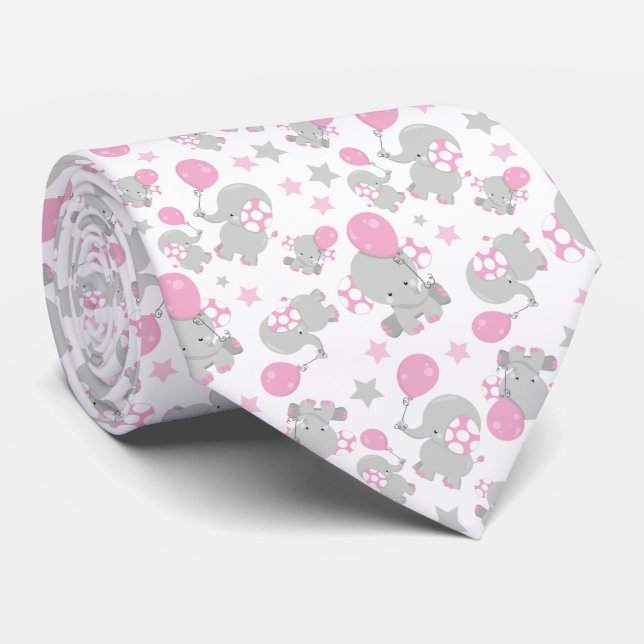 Elefantenmuster, Niedliche Elefanten - rosa grau Krawatte (Gerollt)