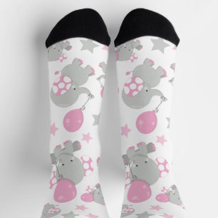 Elefantenmuster, Niedliche Elefanten - rosa grau Socken