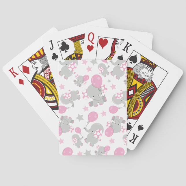 Elefantenmuster, Niedliche Elefanten - rosa grau Spielkarten (Rückseite)