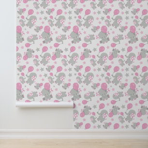 Elefantenmuster, Niedliche Elefanten - rosa grau Tapete