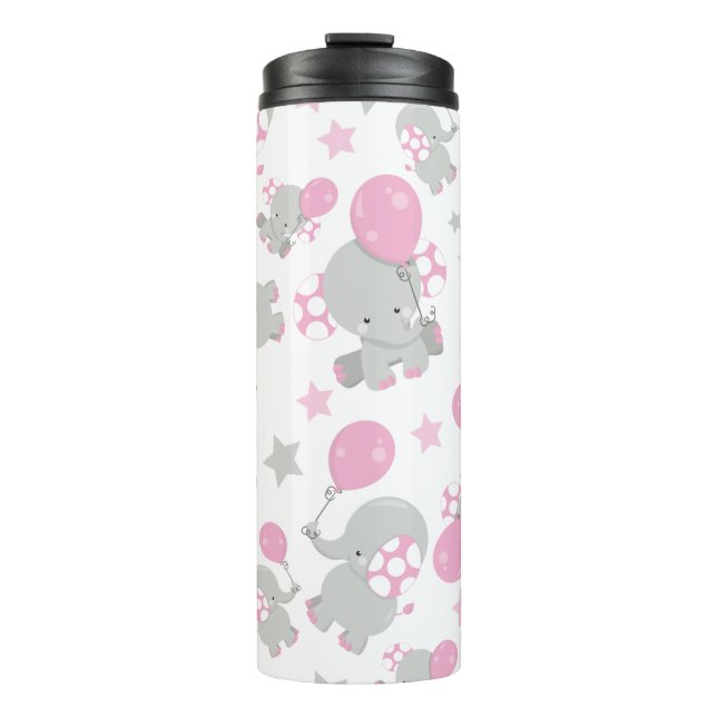 Elefantenmuster, Niedliche Elefanten - rosa grau Thermosbecher (Vorderseite)