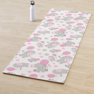 Elefantenmuster, Niedliche Elefanten - rosa grau Yogamatte