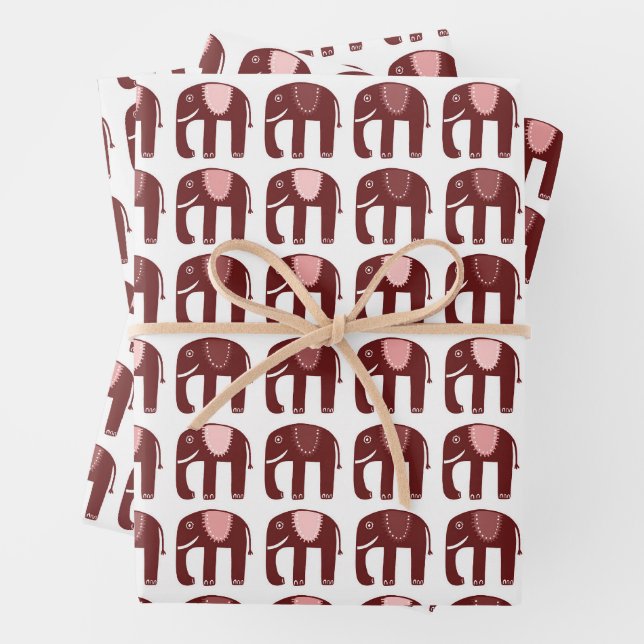Elefantenmuster Niedliches schlichtes rosa Geschen Geschenkpapier Set (Beispiel)