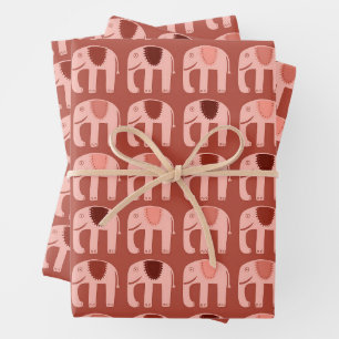 Elefantenmuster Niedliches schlichtes rosa Geschen Geschenkpapier Set