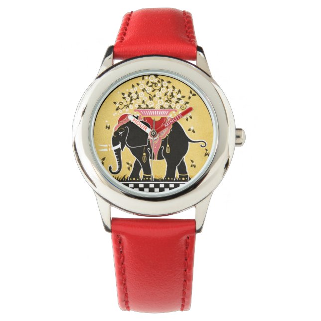 Elefantenparade in Gelb Armbanduhr (Vorderseite)
