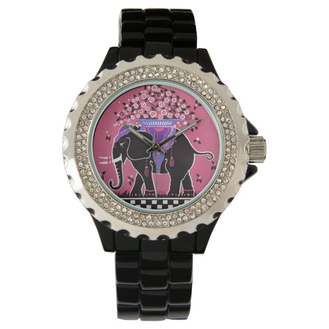 Elefantenparade in Rosa Armbanduhr (Vorderseite)