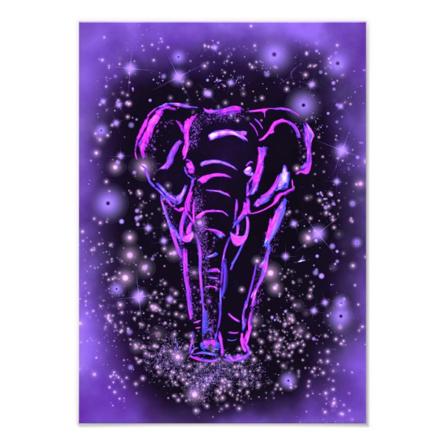 Elefantenposter in Lila rosa Sternennacht Fotodruck (Vorne)