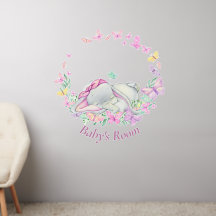 Elefantenrosa Blume Schmetterlinge Kinderzimmer Wa