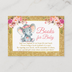 Elefantenrosa Blumenbücher für Babydusche Glitzer Begleitkarte