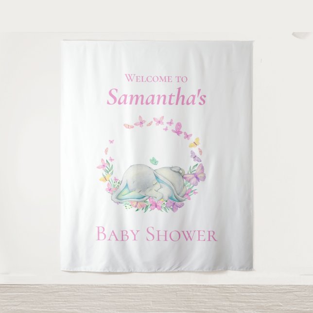 Elefantenschlafgelegenheiten Babydusche Hintergrun Wandteppich (Vorderseite)